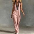thumbnail image 6 of VBVC Women's Sleeveless V-Neck Wide Leg Jumpsuit, Summer Zipper Palazzo Pants For Women, Ladies' Stand Collar Boho One Piece Outfit with Pockets,Pink,S-2XL, 6 of 6