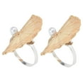 2Pcs Pearl Rattan Napkin Rings, Silver Metal Napkin Holder for