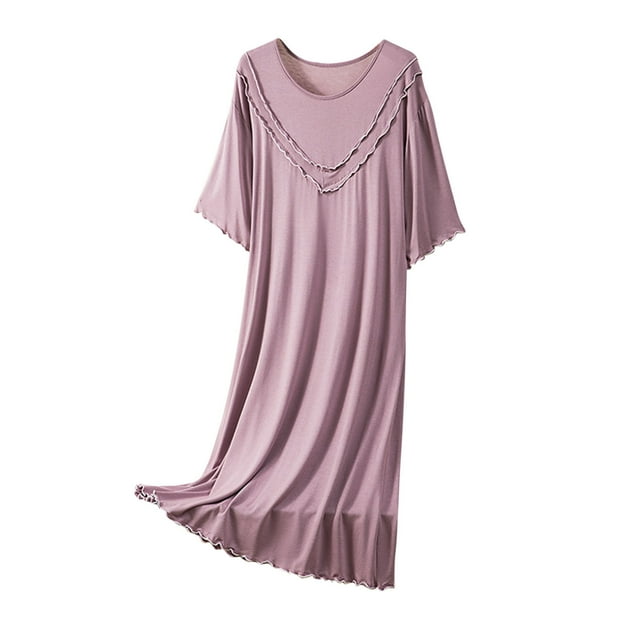 aidice Womens Summer Dresses Pajamas Round Neck Short Sleeve Ruffle Loose Comfy Homewear Night Shirts