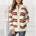 thumbnail image 2 of Womens Striped Cardigan with Buttons Crew Neck Long Sleeve Open Front Sweater Lightweight Casual Loose Knitted Coat (White XL), 2 of 6