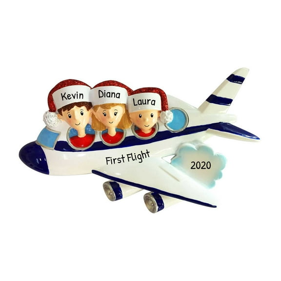Personalized Family Christmas Ornament 2024 - Airplane Flight Trip Vacation Family of 3 Home Decor
