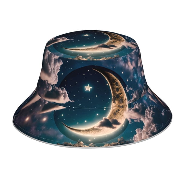 Fotbe Artistic Starry Sky Moon Book Sombrero Tipo Pescador con Estampado – Sombrero de Sol de Algodón de Moda para Playa, Golf, Pesca