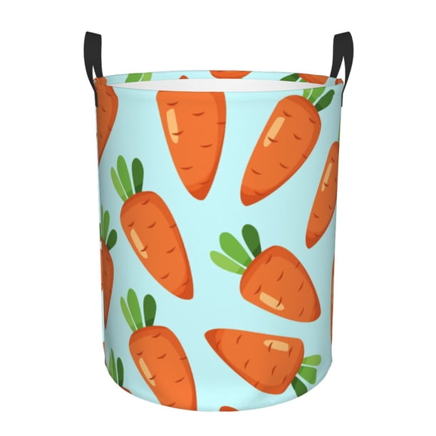 Balery Cartoon Carrot Cesta de ropa redonda con asas, impermeable, independiente, para ropa, juguetes, dormitorio y familia-Medium
