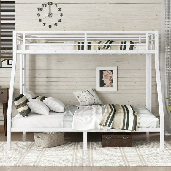 QZYeYun Metal Twin XL over Queen Bunk Bed for Teens and Adults,Space-Saving/Noise Reduced/No Box Spring Needed, White