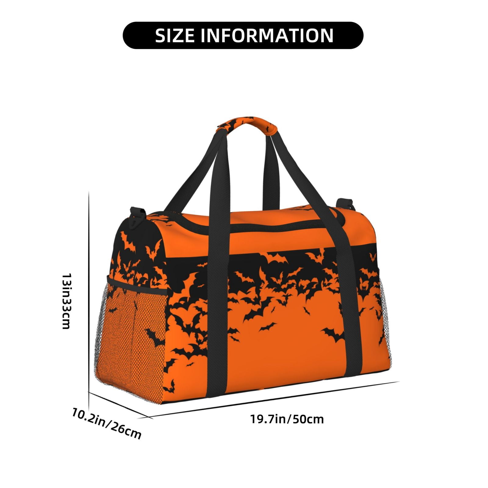 Fuzoiu Halloween With Black Bats Print Travel Duffle Bag,Carry On Tote Bags,Duffel Bag,Sport Gym Bag, Hospital Bag for Labor and Delivery, Overnight Bag,Luggage Bag