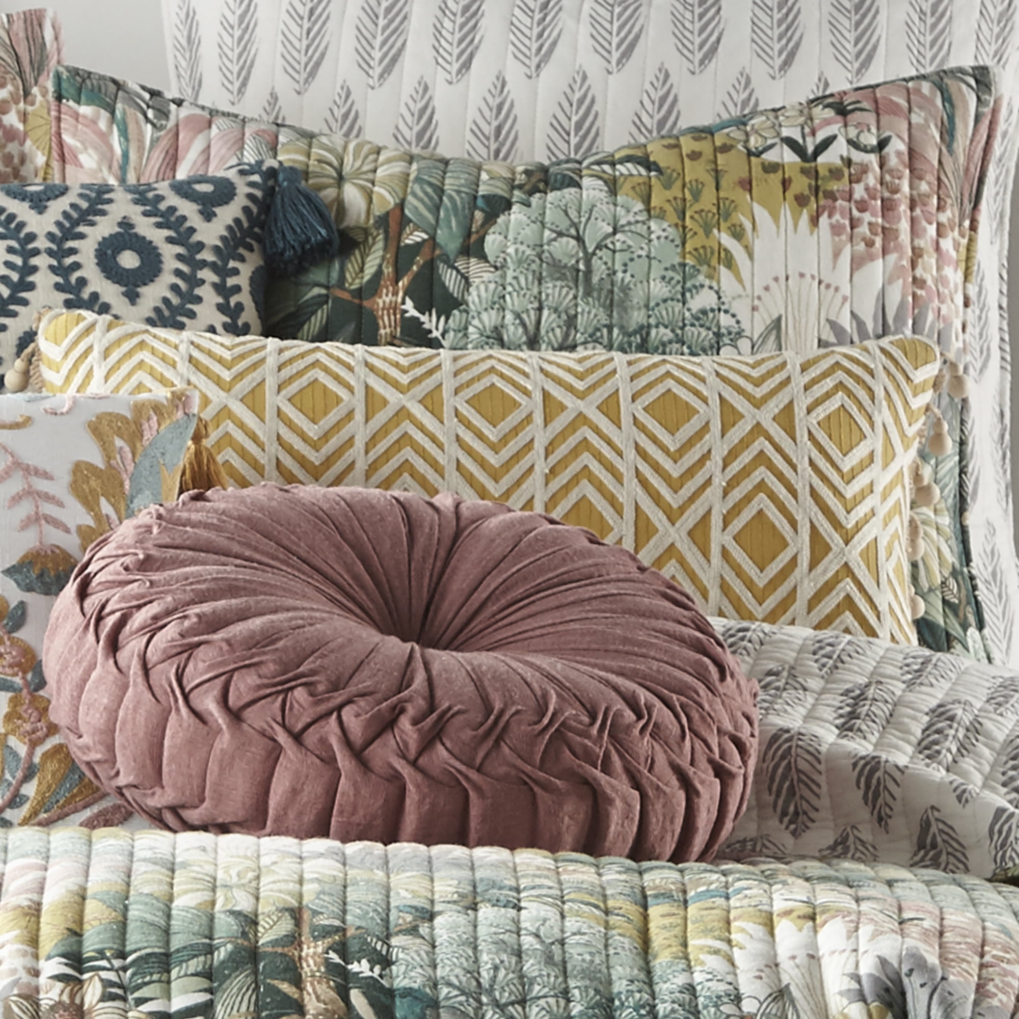 Levtex Home Set Trapunta Ashika Full/Queen - Tropicale Verde, Fard, Ocra - Reversibile Con Federe - 2