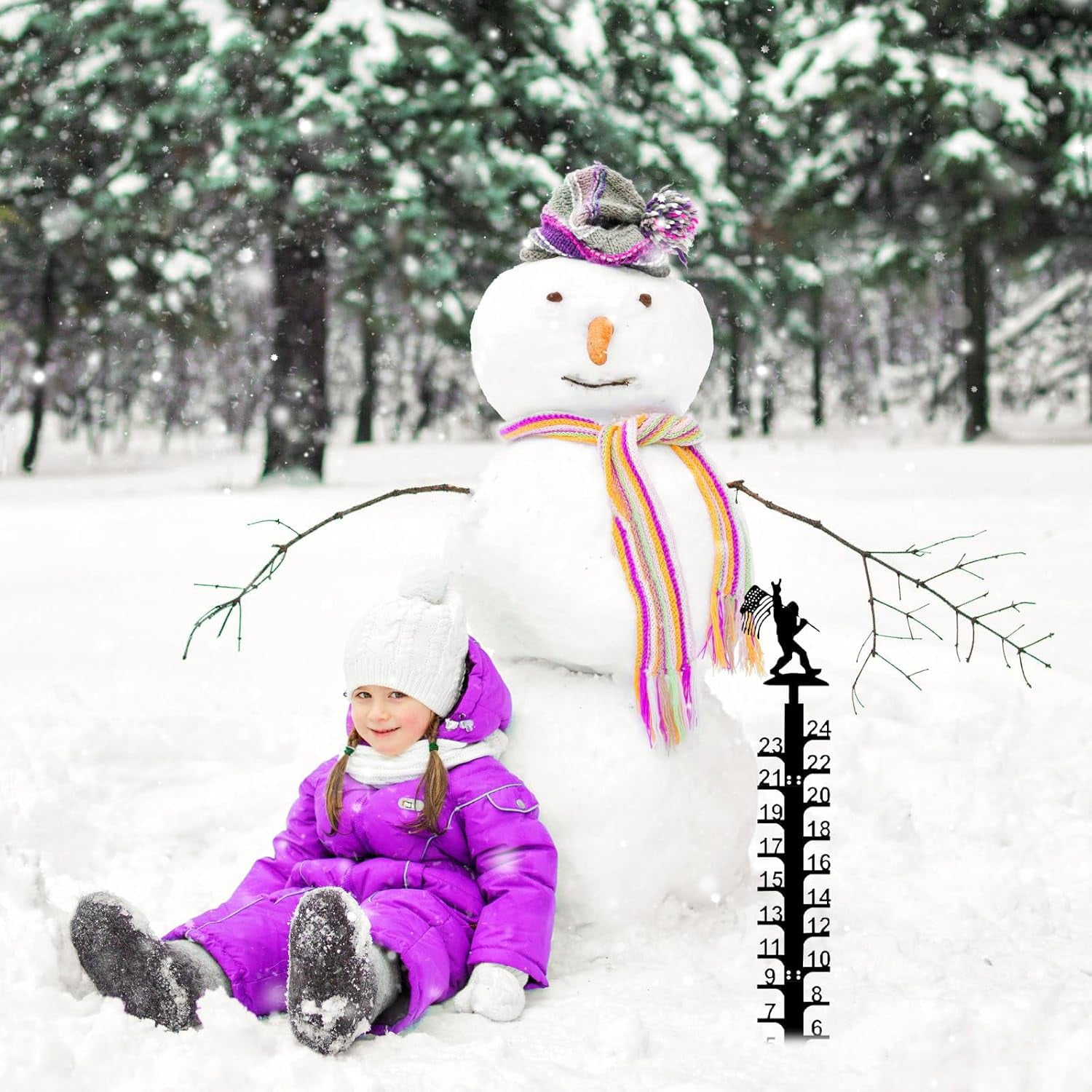 Snow Measuring Stick, 24inch Snow Gauge, Outdoor Measuring Gauge, Metal Detachable Snow Measuring Stick, Rain Gauge Garden Stakes for Yard, Lawn & Garden, Easy to Read
