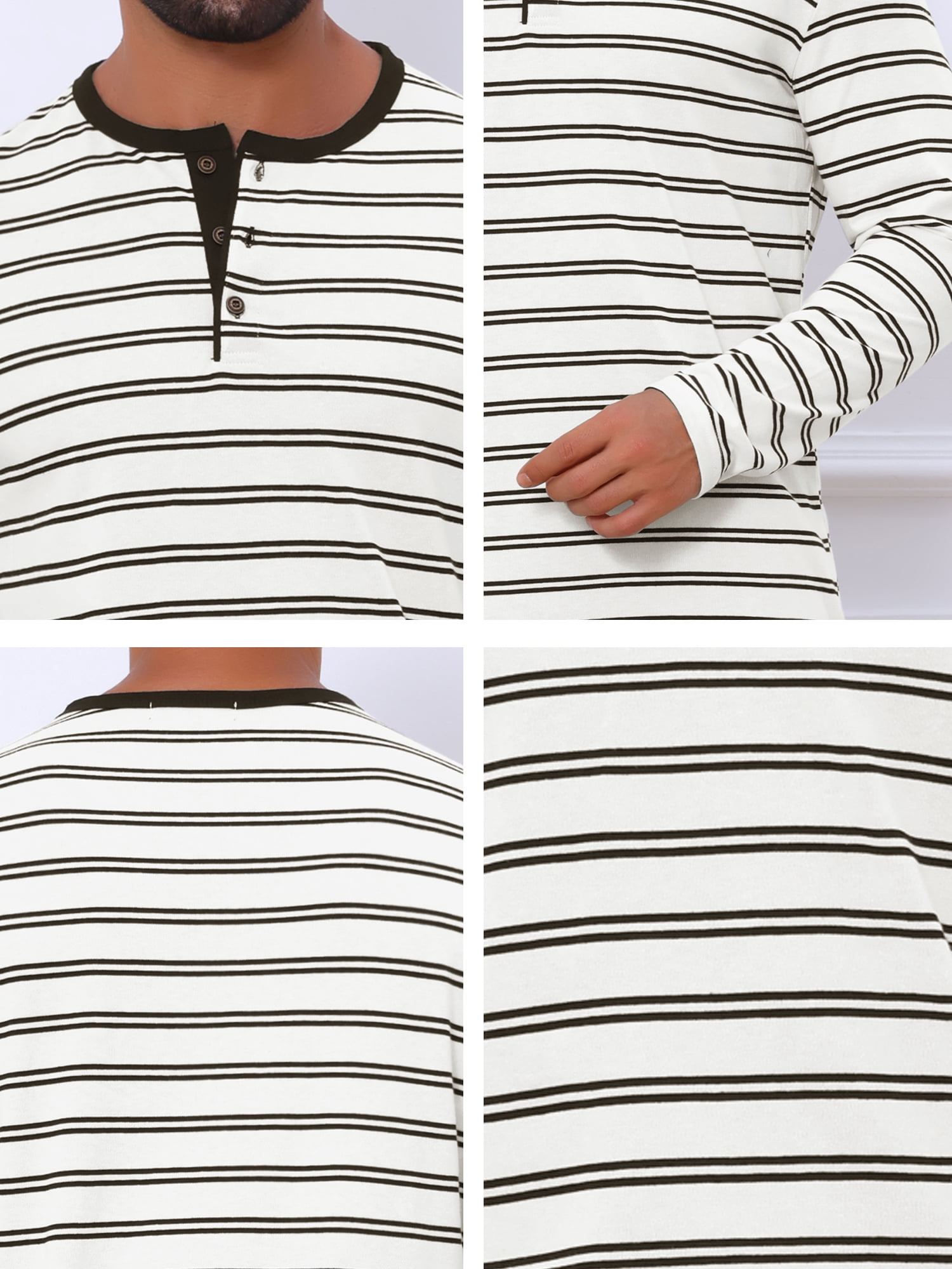 DARING DIVA Men's Long Sleeve Contrasting Colors Striped Henley T-Shirt S White