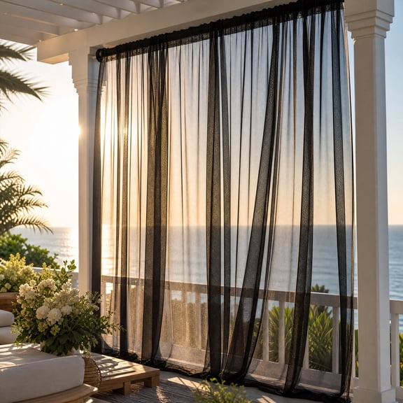 WeDecorBay Extra Wide Outdoor Curtains Waterproof Mesh Screen Lightweight Bug Netting Soft Light Filtering Rod Pockets Mosquito Protection Patio Porch Balcony Pergola Black,Free Size