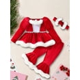 thumbnail image 4 of Gzhioc Toddler Baby Girl Christmas Fall Outfit 6 12 18 24 Months 2T 3T 4T Long Sleeve Square Neck Plush Trim Tops with Elastic Waist Flare Pants Headband, 4 of 9