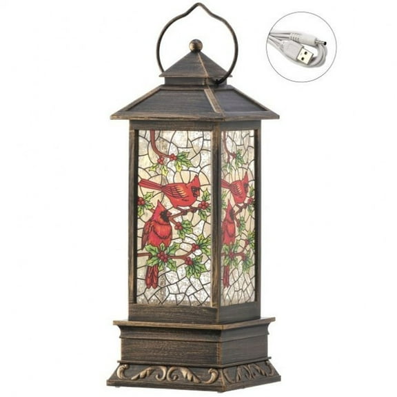 Regency International 11" Led/Battery/Timer/Usb Stain Glass Cardinal Globe