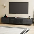 thumbnail image 3 of gaoyangjiaju Mid Century Modern Black TV Stand for 80 inch and Larger TVs, 94.48" Media Console with Solid Wood Slatted Doors, Metal Base, Elegant Entertainment Center for Living Room or Bedroom, 3 of 8