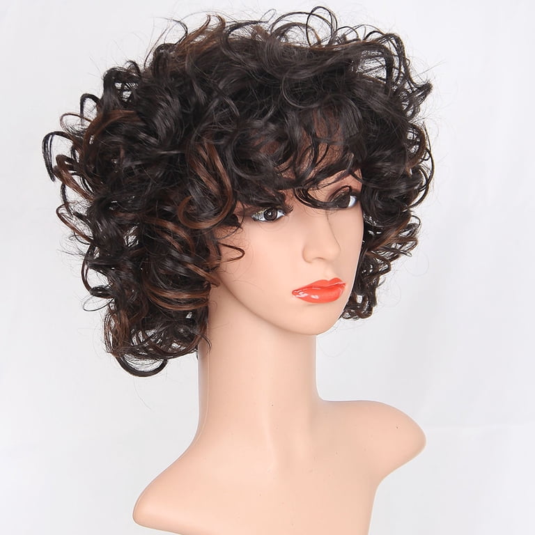 BROWN SHORT CURLY BANG LADIES WIG *NEW* Amazon.com : Xinran Brown Curly Afro Wig for Black Women  main image 3