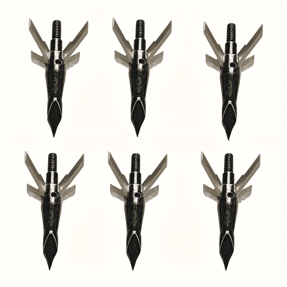 6PCS Hunting Hybrid Broadhead 125 Grain 4-Blade Mechanical Blade 1.5" Cutting Dia Broadhead for Compound Bows and Crossbows