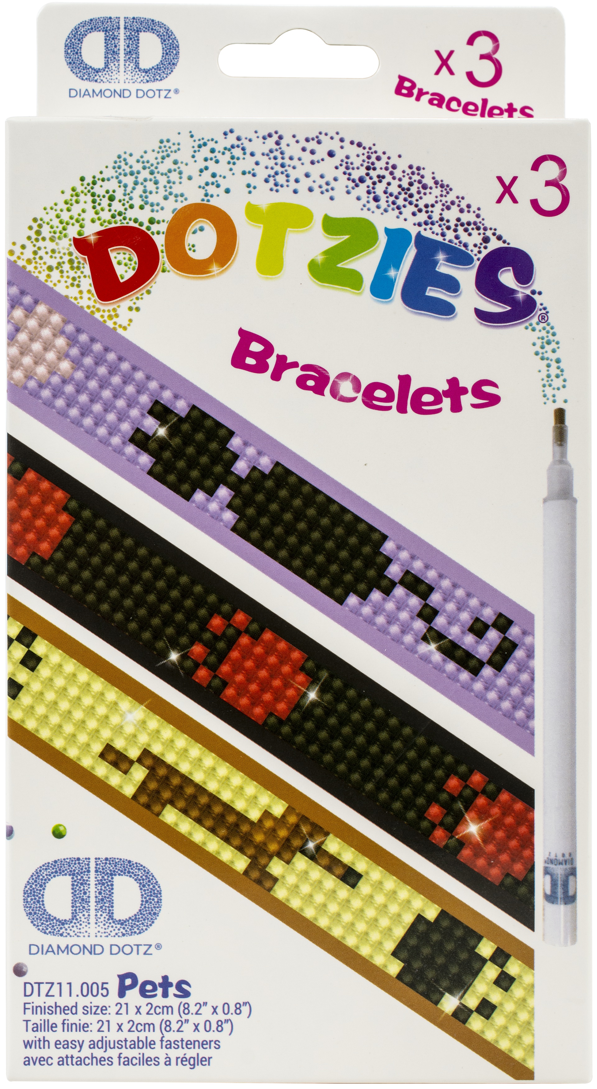 Diamond Dotz Dotzies Bracelets Facet Art Kit 1"X9"-Assorted Pets 3/Pkg