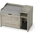 thumbnail image 6 of Cat Litter Box Cabinet, Multi-Functional Wood Litter Box with Top Opening & Cushion, Hidden Washroom Storage Cabinet for Bedroom, Hallway, 6 of 6