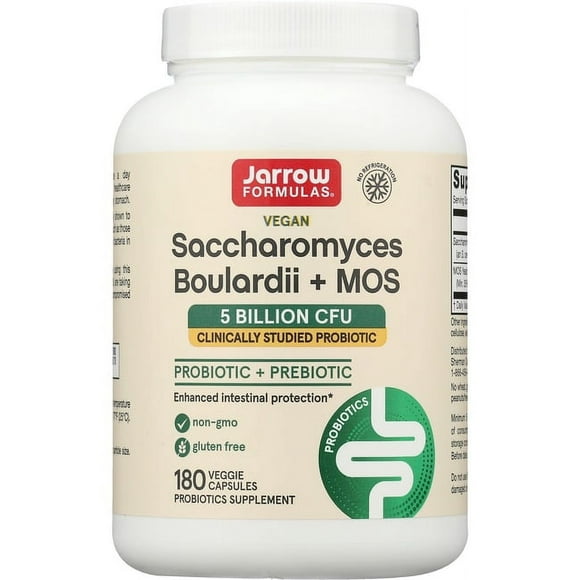 Jarrow Formulas - Saccharomyces Boulardii + Supplément Probiotique de MOS 5 Milliards d'Ufc - 180 Gélules Végétariennes