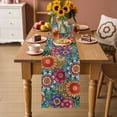thumbnail image 2 of Boho Teal Flower Table Runner 70 Inches, Spring Bohemia Chic Red Yellow Floral Bed Runner Dresser Scarves Tabletop for Indoor Outdoor Parties/Ceremony/Banquet, 13" x 70", 2 of 8