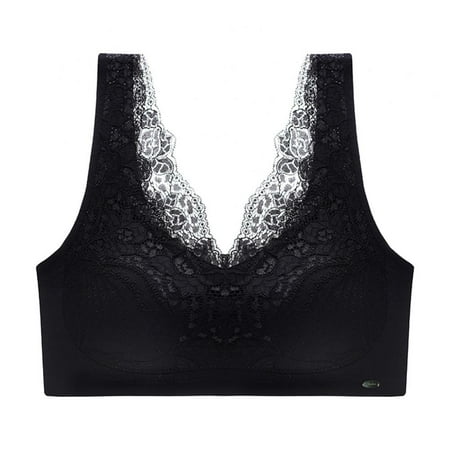 

Women Floral Super Comfort Lace Bra Wirefree Soft Bralette Smoothing Push Up Bra Seamless Underwear Widen Shoulder Straps
