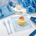 thumbnail image 4 of WELLIFE FESTIVE 200 Pcs Blue Glitter Dessert Plates, Plastic Square Plate Includes 100 Dessert Plates & Forks for Wedding, Party, 4 of 7