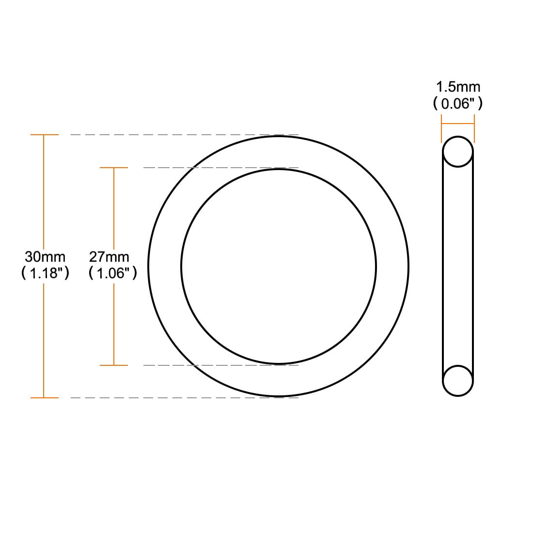 Unique Bargains Nitrile Rubber O-Rings 30mm OD 27mm ID 1.5mm Width Metric Sealing Gasket
