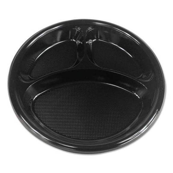 Hi-Impact Plastic Dinnerware, Plate, 3-Compartment, 10" Dia, Black, 500/carton | Bundle of 2 Cartons