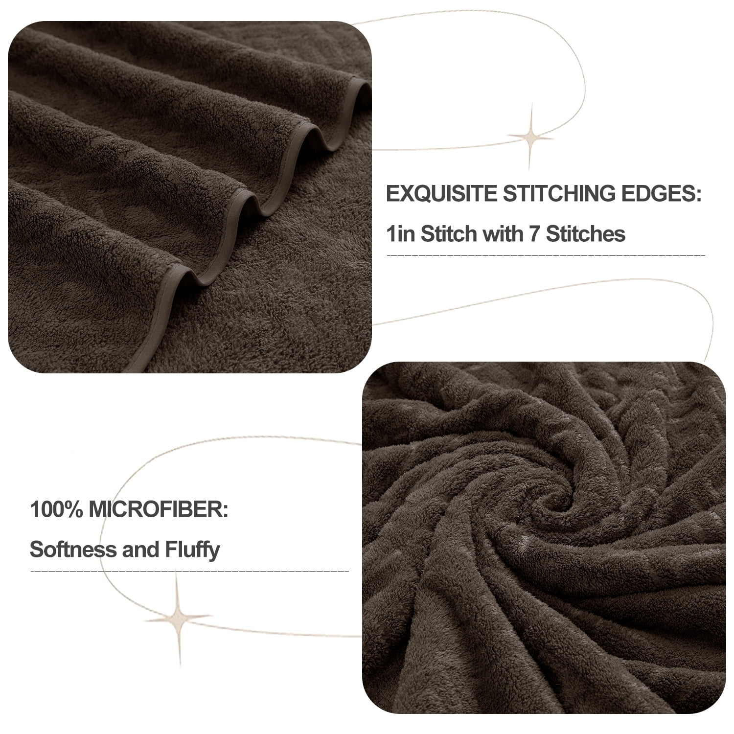 12 Piece Family Towels Set for Bathroom, Quick Drying, High Absorbent Ultra Soft Towel Sheet, Includes 4 Bath Towels, 4 Hand Towels, & 4 Washcloths (Dark Brown)