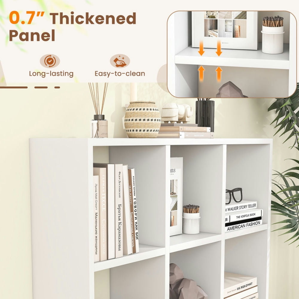YYAo Bookcase Shelf, Bookshelf, Book Storage Rack, 9-Cube Bookcase with 6 Removable Shelves and Raised Support Feet-White