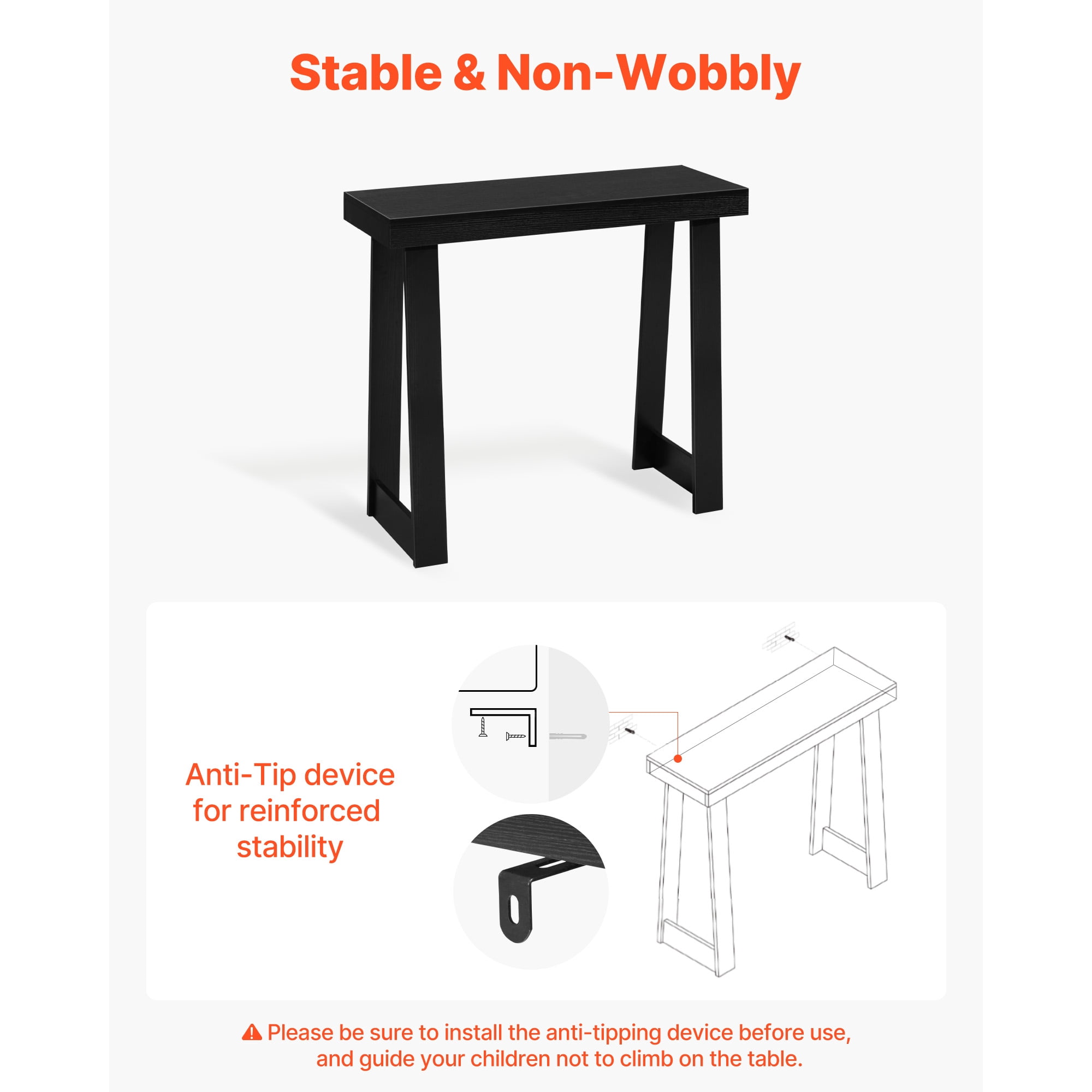 KFFKFF 36-inch Console Table, Modern Wooden Desk for Behind the Couch, Rectangular Entryway Table, Slim Sofa Table for Hallway, Bedroom, Living Room, or Foyer, Simple Assembly, Black