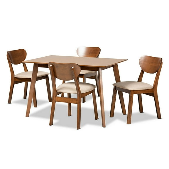 Damara Sand Fabric Upholstered and Walnut Brown Finished Wood 5-Piece Dining Set