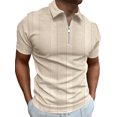 thumbnail image 1 of MAWCLOS T-Shirts pour Hommes Manches Courtes Été Hauts Polo Rayé Décontracté Plage Col à Revers Tee Kaki Clair 2TG, 1 of 2