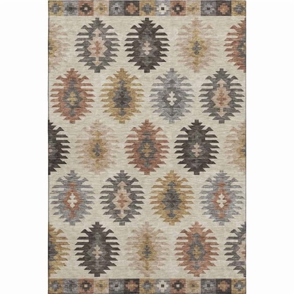 HomeRoots 677602 9 x 12 ft. Beige, Copper & Gold Southwestern Washable Machine Made Rectangle Area Rug with UV Protection