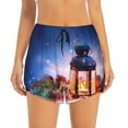thumbnail image 2 of Vsdgher Lantern On Snow With Christmas Print Women's Running Double Layer Shorts High Waisted with Pockets Elastic Yoga Workout Athletic Gym Sports, 2 of 8
