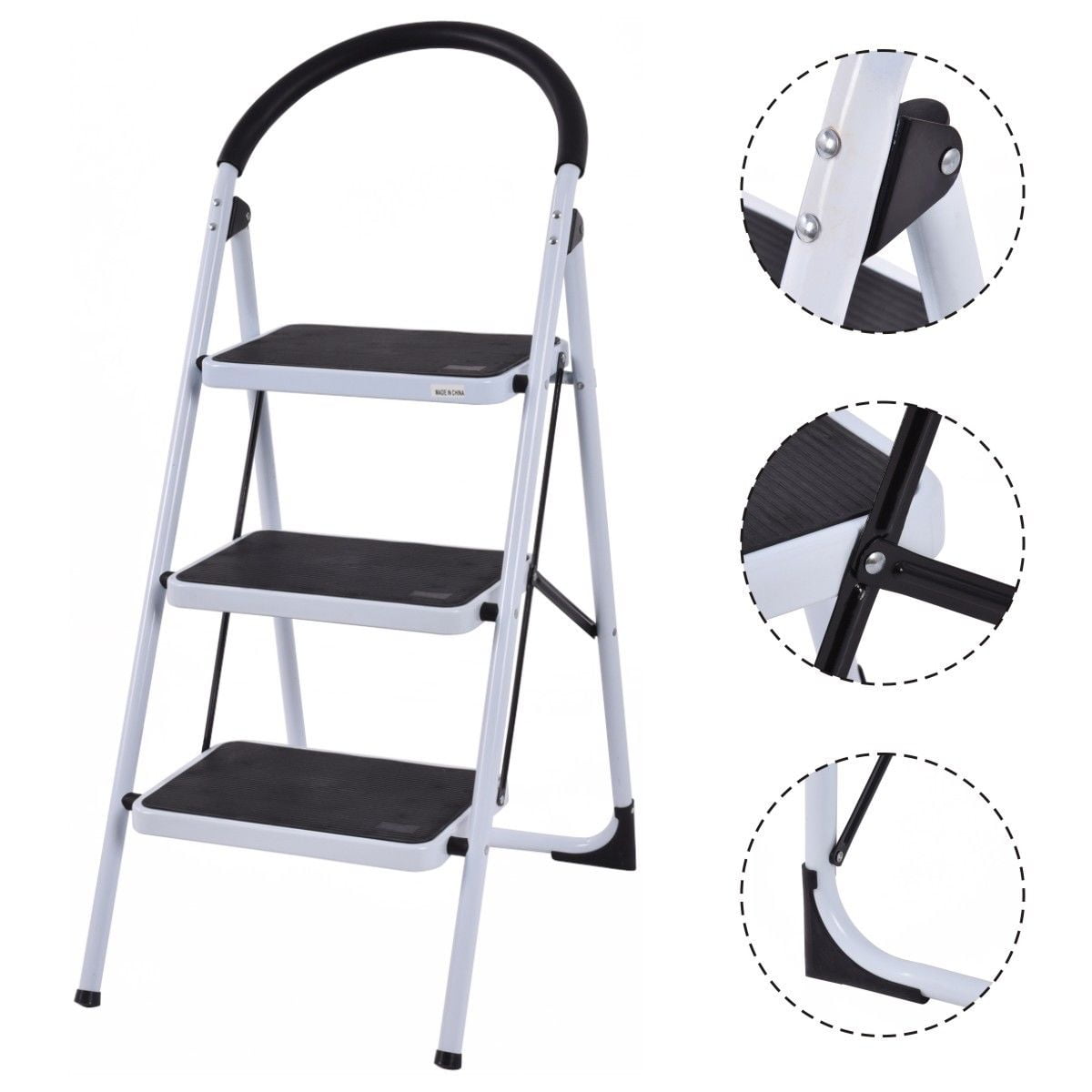 Costway 3 Step Ladder Folding Stool Heavy Duty 330Lbs Capacity Industrial Lightweight by Costway