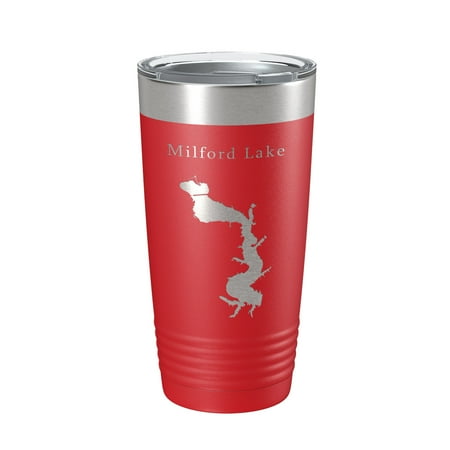 

Milford Lake Map Tumbler Travel Mug Insulated Laser Engraved Coffee Cup Kansas 20 oz Red