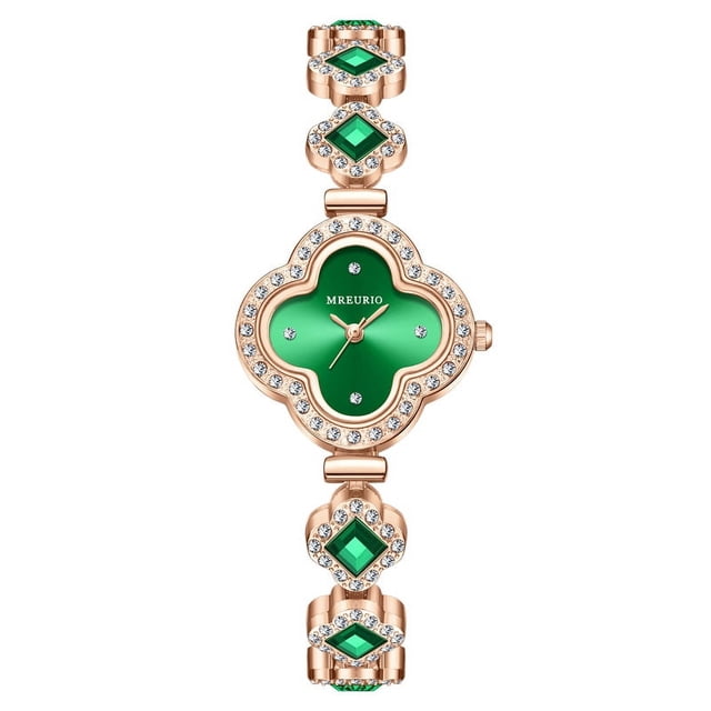 Reloj de cuarzo con pulsera de trébol de cuatro hojas de moda Reloj de mujer esmeralda Reloj de mujer