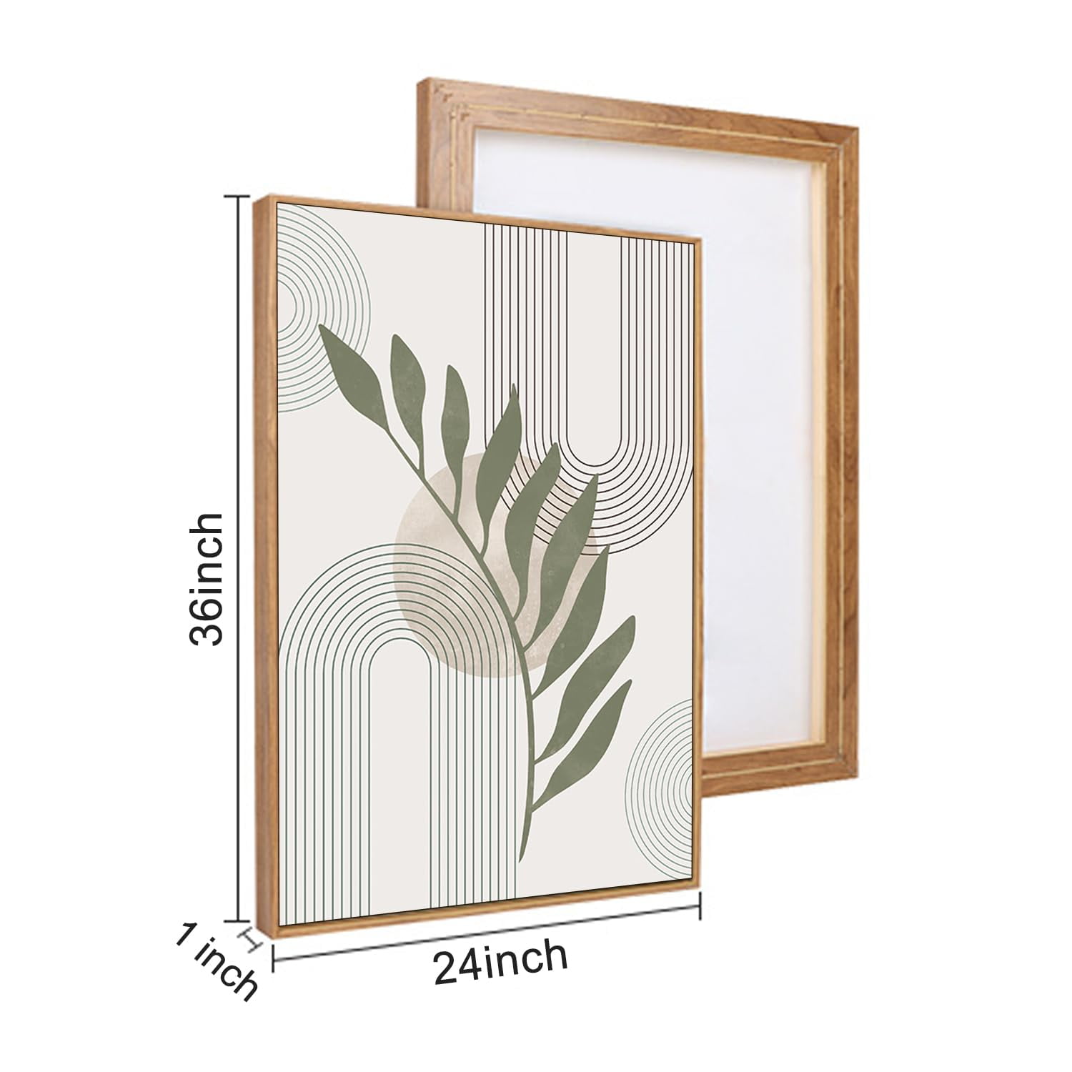 TOARTi Boho Canvas Wall Art Sage Green Framed Minimalist Painting Modern Geometric Abstract Prints Set of 3 for Living Room Bedroom Office 24x36 Inch