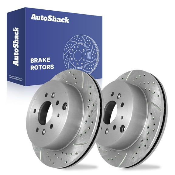 AutoShack Rear Vented Drilled & Slotted Silver Zinc Coated Brake Rotors 2-PC Set Replacement for 2007-2012 Mazda CX-7 SilverShield Pro 11.88" (301.8 mm)