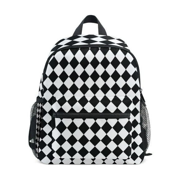 FORMRS School Backpack with Front Zippered Pocket 12" Elementary Student Travel Daypack, Black and White Geometric