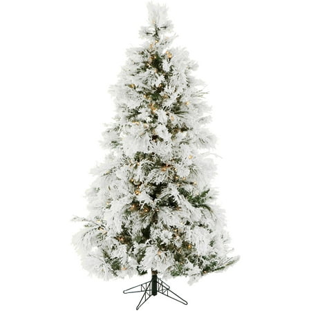 Fraser Hill Farm Pre-Lit 12' Flocked Snowy Pine Artificial Christmas Tree, Clear LED