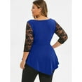 thumbnail image 2 of Plus Size Top , Plus Size Women Solid Floral Lace Asymmetric Three Quarter Tops Blouse Blue 18(XXXL), 2 of 8