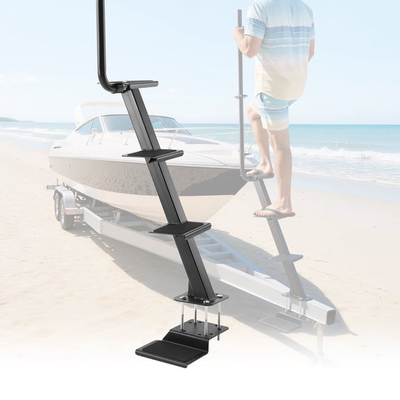 VEVOR Boat Trailer Steps, 4-Step, Heavy-Duty Boat Trailer Steps with Handle, Non-Slip Surface, 3 Mounting Angle Options, Carbon Steel Ladder Suitable for 3" x 3"/3" x 5"/4" x 4" Frame,Bottom Mounting