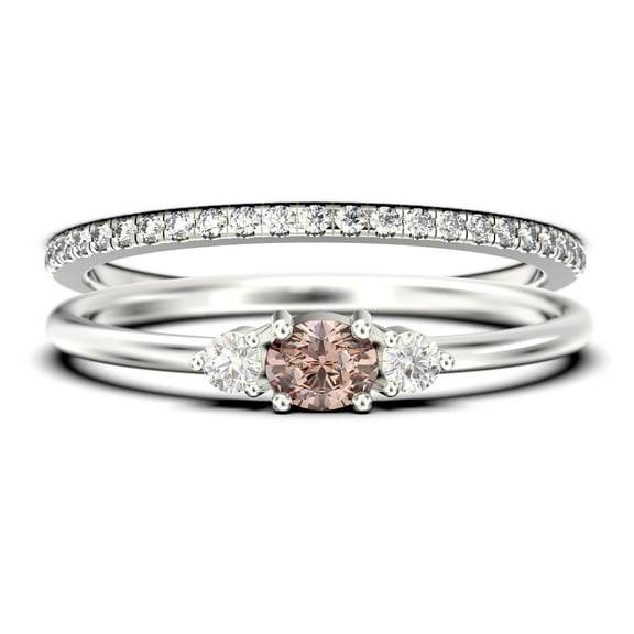 Minimalist 1.15 Carat Slim Oval Cut Morganite And Diamond Moissanite Fairy Engagement Ring, Dainty Wedding Ring in 10k Solid White Gold, Affordable Gift, Promise Ring, Bridal Set, Matching Band