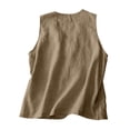 thumbnail image 4 of Women's Soild Color Single-Breasted Linen Vest, Sleeveless Casual Cotton Linen Waistcoat Jacket, Lightweight Summer Layering Piece for Tops and Dresses Khaki XXL, 4 of 9