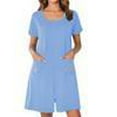 thumbnail image 3 of Ekouaer Women Zipper Front House Coat Short Sleeves Robe Zip Up Bathrobes Short Nightgown with Pockets, 3 of 6