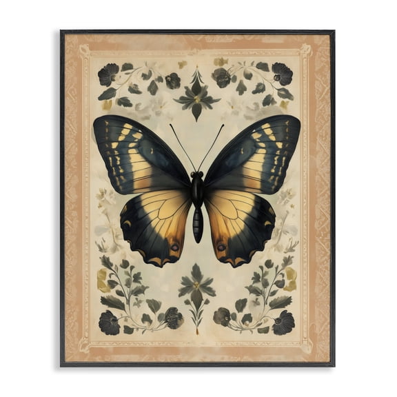 Stupell Industries Cottage Vintage Butterfly Botanical Illustration Black Framed Giclee Art, 11 x 14, by Arlington Prints