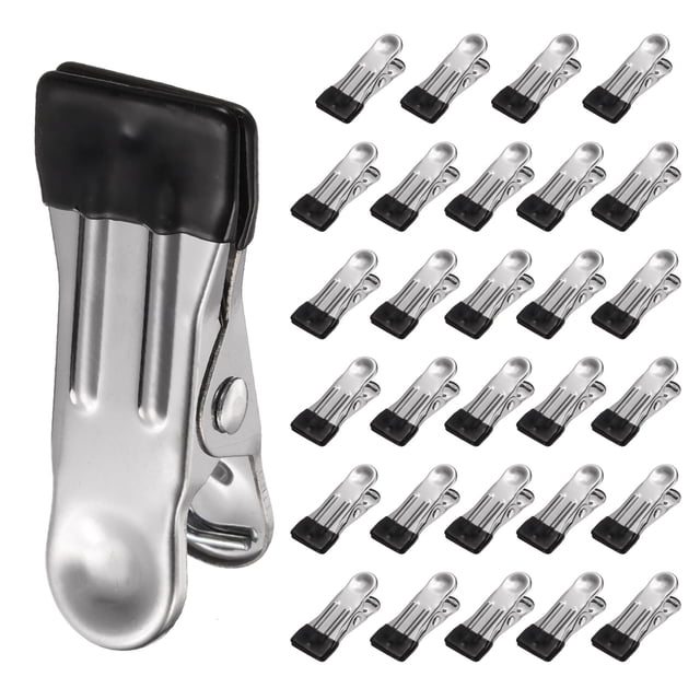 30 Paquete de Pinzas para Ropa, Clips de Acero Inoxidable de 2.17" con Goma para Colgar Calcetines, Toallas (Negro)