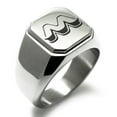 thumbnail image 1 of Stainless Steel Letter M Initial 3D Monogram Engraved Engraved Square Flat Top Biker Style Polished Signet Ring, 1 of 1