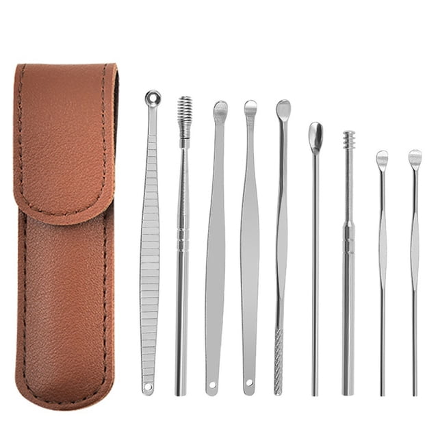 Kit portátil de 9 piezas para la eliminación de cerumen, herramienta de acero inoxidable para acupuntura y limpieza de cerumen.