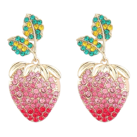 QDDollarsFun Strawberry Earrings, Strawberry Fruit Dangle Earrings for Women, Bohemian Beaded Strawberry Earrings, Sparkling Strawberry Statement Earrings Boho Jewelry, Red Strawberry Drop Earrings